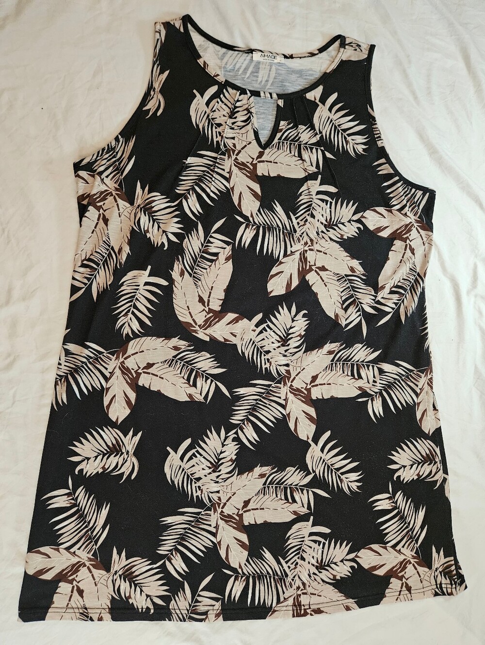 Aimage Womens Black Brown & Cream Tropical Sleeveless Keyhole Dress Size XL